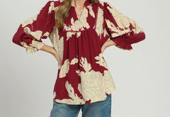 Floral Smocked Yoke Peasant Top