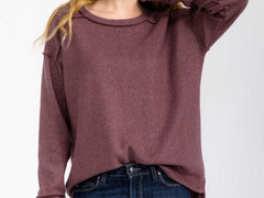 Soft Brushed Metallic Glitter Accents Pullover Top