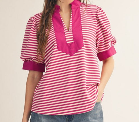 Solid Contrast Detail Stripe Top