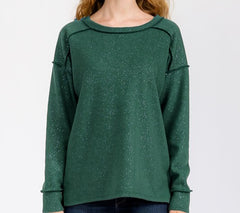 Soft Brushed Metallic Glitter Accents Pullover Top