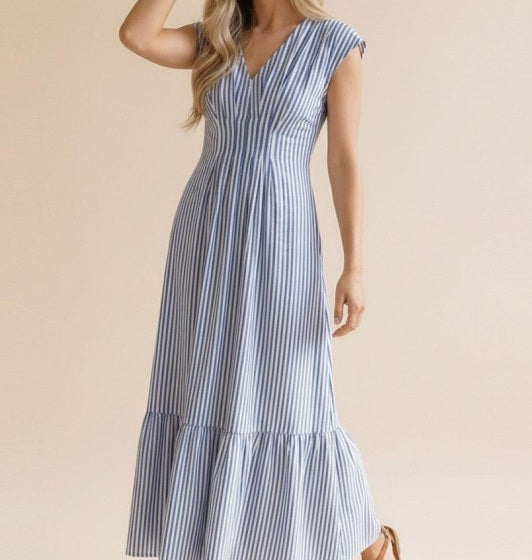 Vertical Striped Woven Maxi Dress