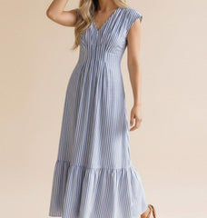 Vertical Striped Woven Maxi Dress
