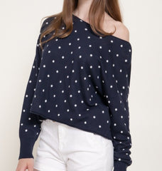 Off-Shoulder Polka Dot Sweater