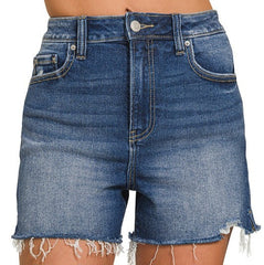 Distressed Hem Denim Shorts