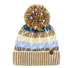 Cable Color Block Pom C.C Beanie