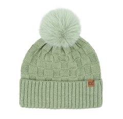 Woven Checkered Texture Pom C.C Beanie