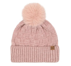 Woven Checkered Texture Pom C.C Beanie