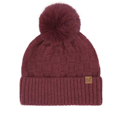 Woven Checkered Texture Pom C.C Beanie