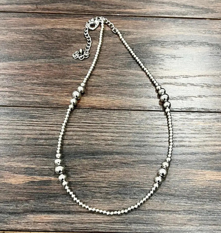 Handmade Silver Navajo Bead Necklace