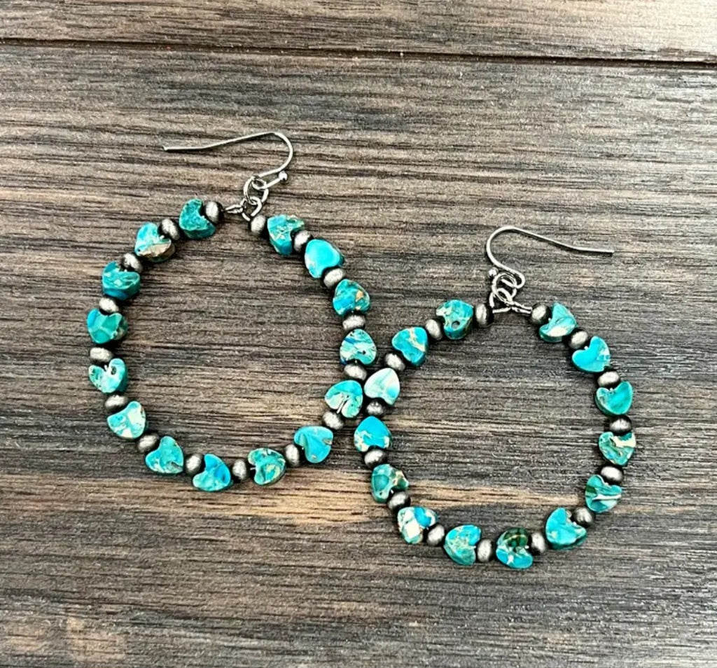 Handmade Heart Gemstone Hoop Earrings