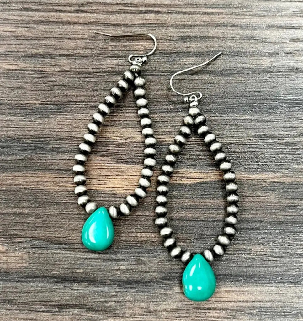 Handmade Navajo Bead Turquoise Drop Earrings