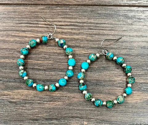 Handmade Gemstone Silver Navajo Hoop Earrings