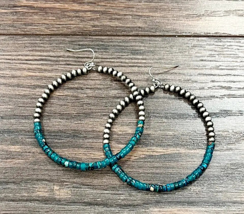 Handmade Navajo Bead Gemstone Hoop Earrings