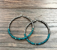 Handmade Navajo Bead Gemstone Hoop Earrings