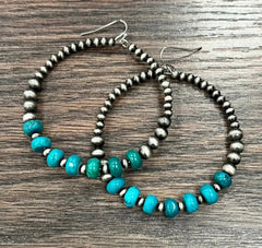 Handmade Navajo Turquoise Hoop Earrings