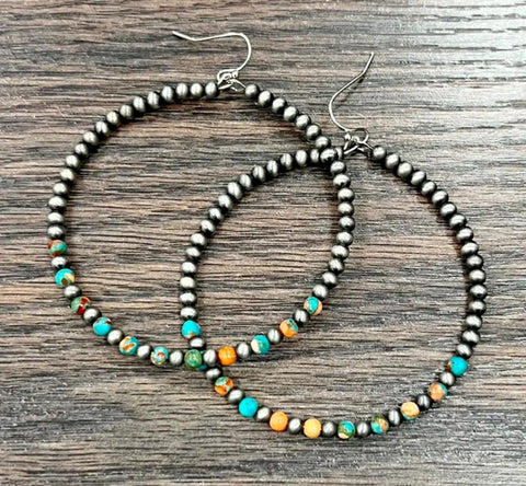 Handmade Round Gemstone Hoop Earrings