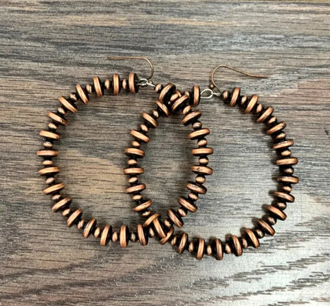 Handmade Rondelle Copper Navajo Bead Hoop Earrings