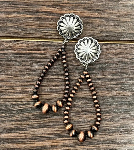 Handmade Copper Navajo Bead Post Earrings