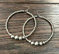 Handmade Silver Navajo Bead, 65mm Hoop Earrings