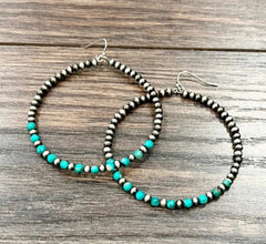 Handmade Navajo Gemstone Hoop Earrings