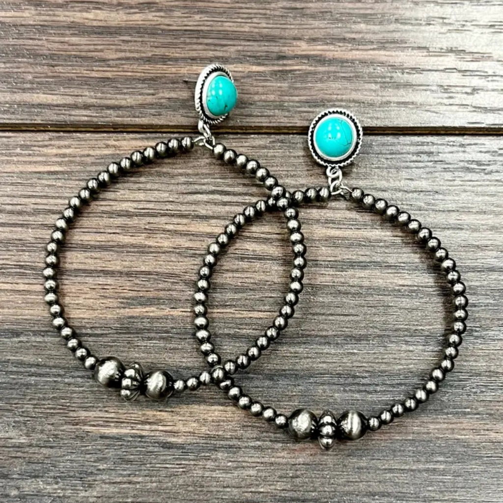 Handmade Polish Navajo Bead Hoop Post Earrings