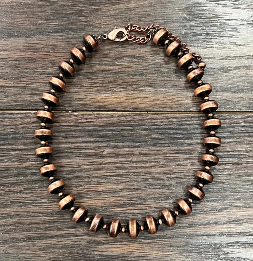 Handmade 15" 12mm Copper Navajo Bead Necklace