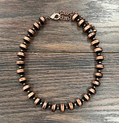 Handmade 15" 12mm Copper Navajo Bead Necklace