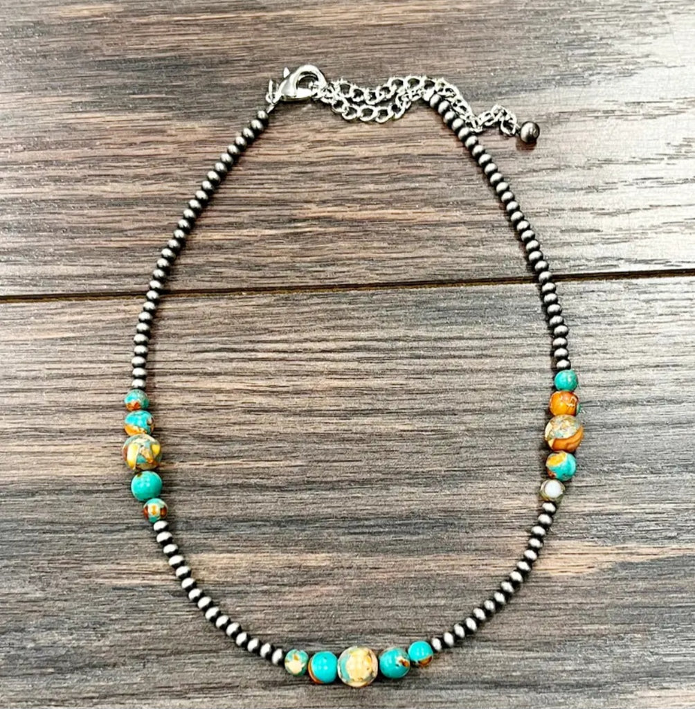 Handmade 15" Navajo Clustered Gemstone Necklace