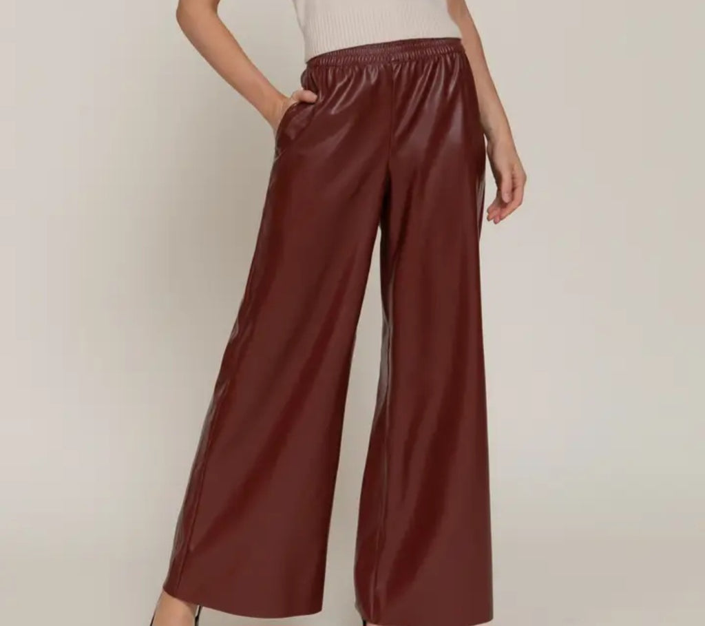 Straight Faux Leather Long Pants
