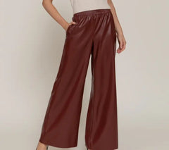 Straight Faux Leather Long Pants