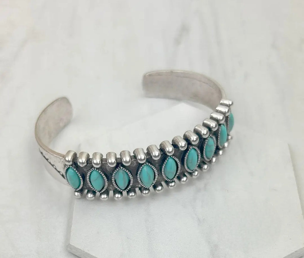 Silver Metal With Blue Turquoise Stone Bangle