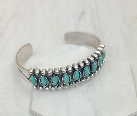 Silver Metal With Blue Turquoise Stone Bangle