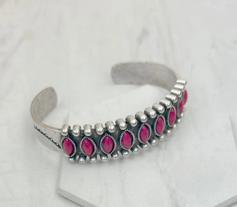 Silver Metal With Hot Pink Stone Bangle