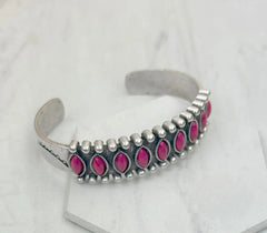 Silver Metal With Hot Pink Stone Bangle