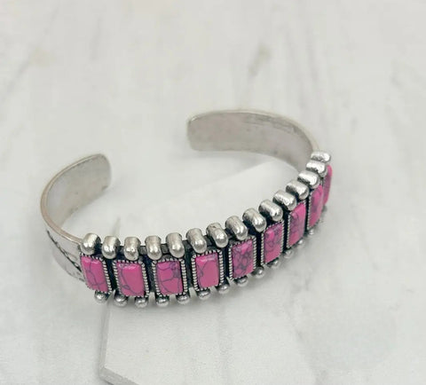 Silver Metal With Hot Pink Stone Bangle