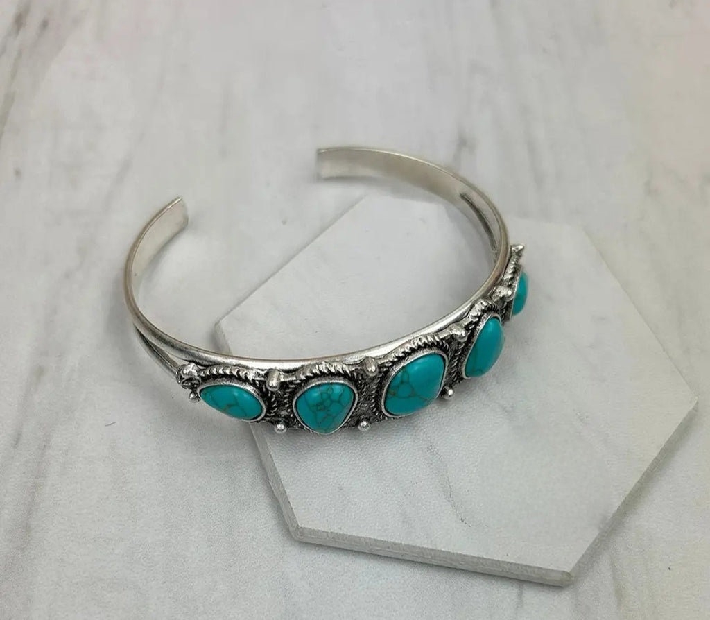 Silver Metal With Blue Turquoise Stone Bangle