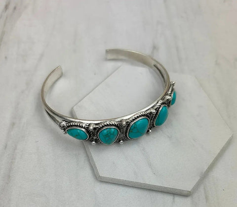 Silver Metal With Blue Turquoise Stone Bangle