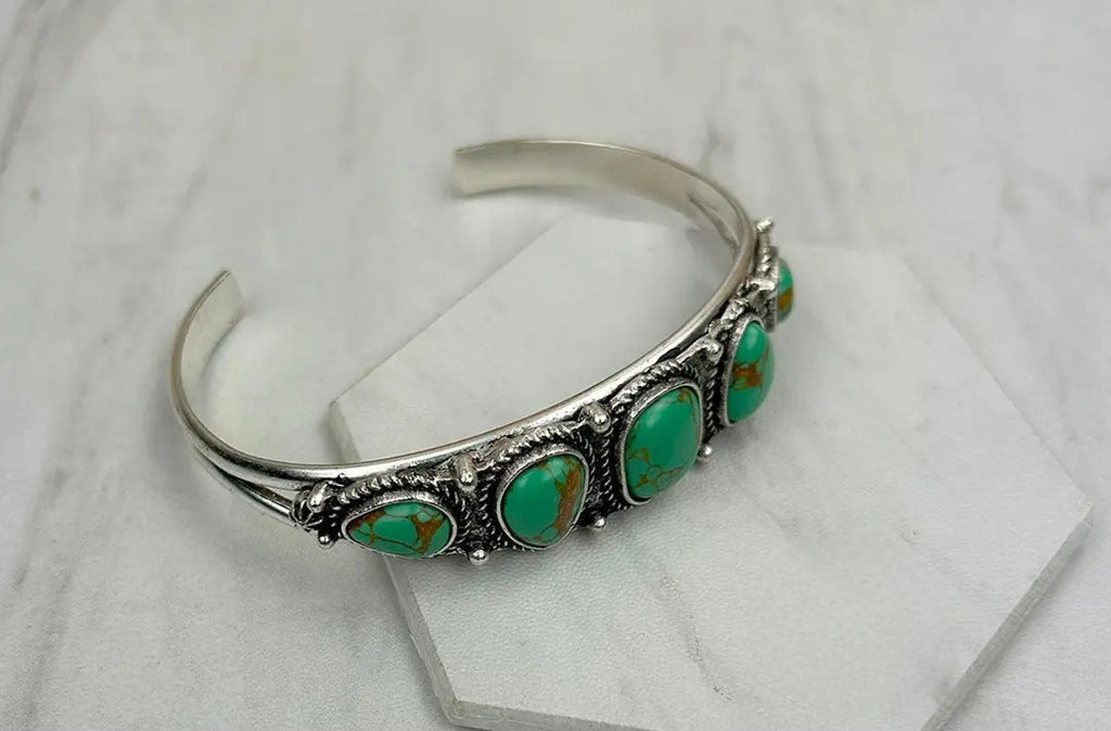 Silver Metal With Green Turquoise Stone Bangle