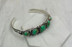 Silver Metal With Green Turquoise Stone Bangle