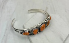 Silver Metal With Orange Turquoise Stone Bangle