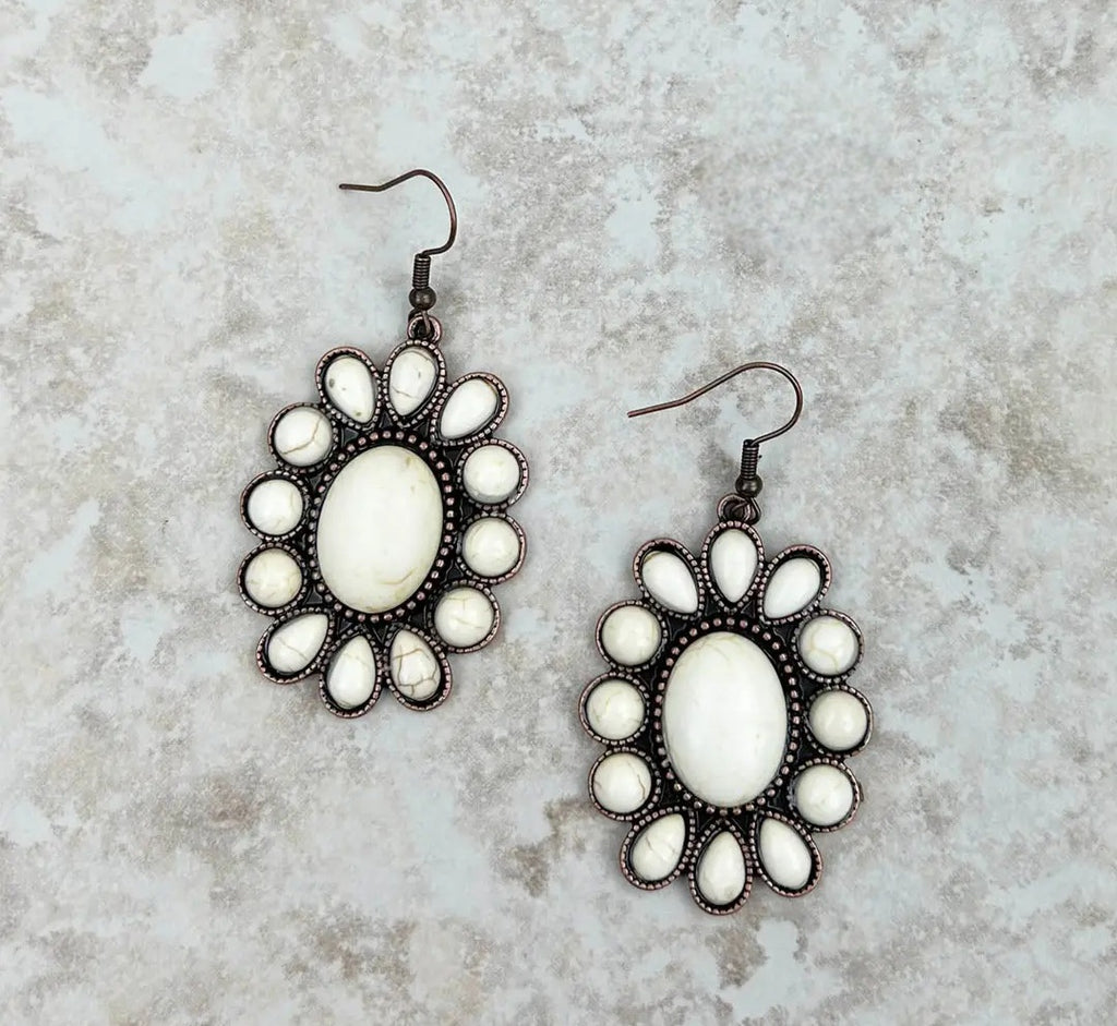 Copper With White Stone Concho Dangle Earrings