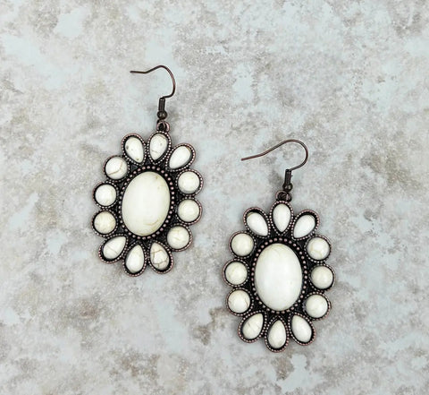 Copper With White Stone Concho Dangle Earrings