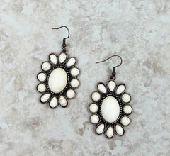 Copper With White Stone Concho Dangle Earrings