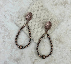 Copper Concho With Navajo Pearl Bead Teardrop Earrings