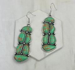 Silver Metal With Green Stone Earrings