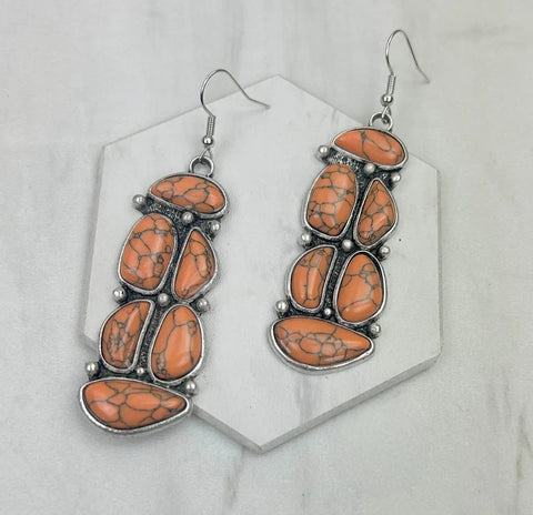 Silver Metal With Orange Stone Earrings