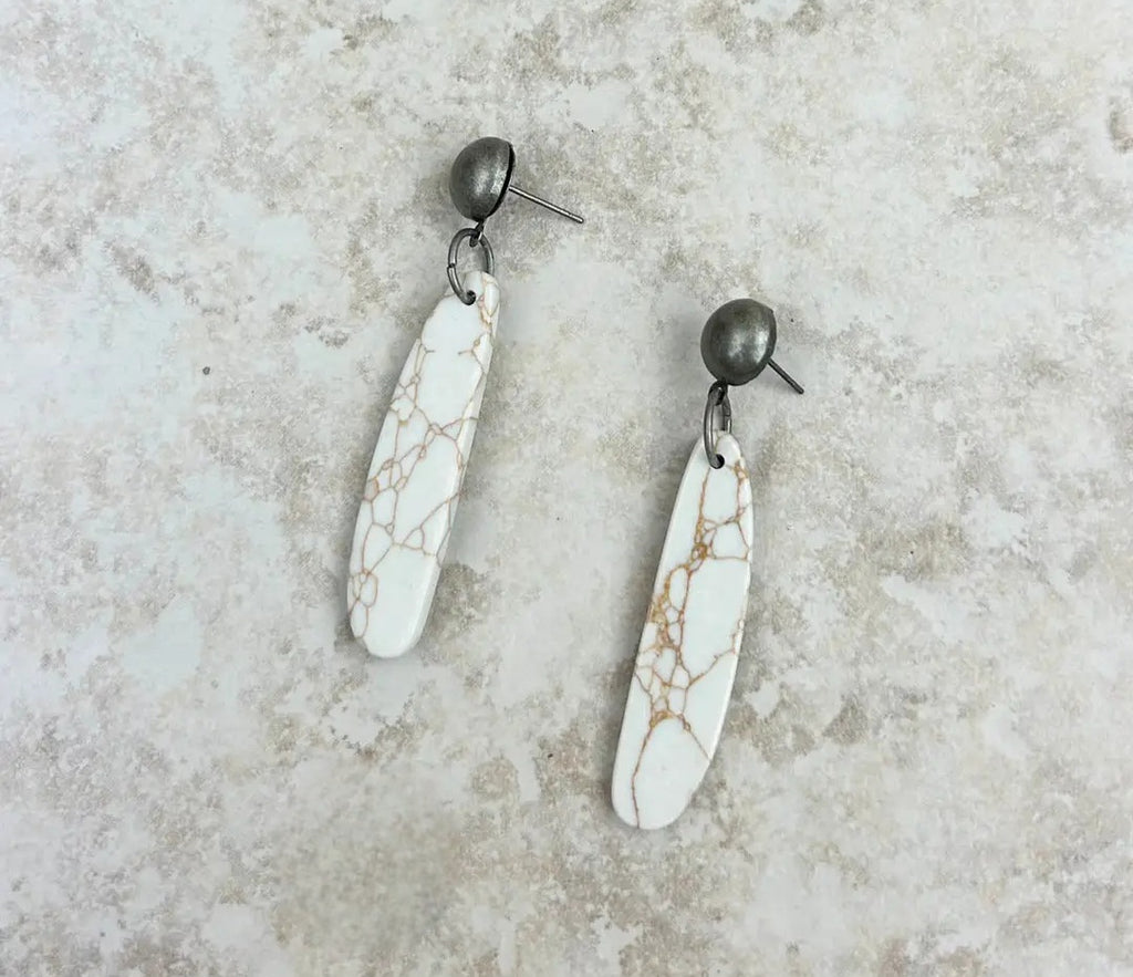 Silver With White Stone Teardrop Earrings