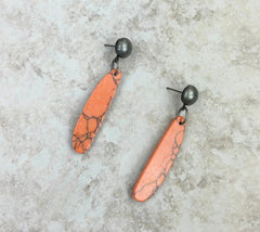 Silver With Orange Stone Teardrop Earrings
