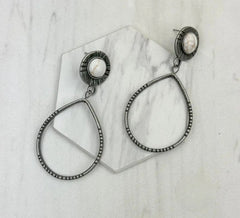 Silver Metal Circle With White Turquoise Stone Earrings