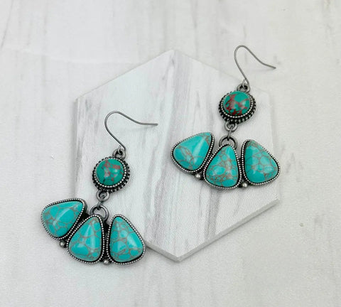 Silver Metal With Green/Blue Stone Earrings
